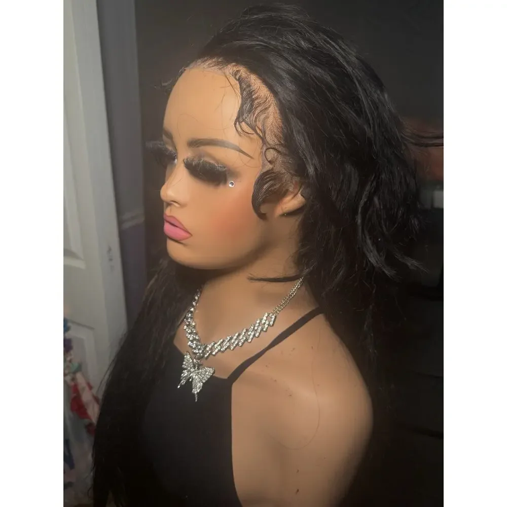 13x6 Natural Black Human Hair Blend Wig 28-30” Pre-Plucked Baby Hairs